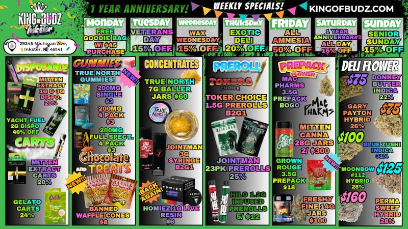 King of Budz Inkster KING OF BUDZ INKSTER ANNIVERSARY WEEK DEALS!