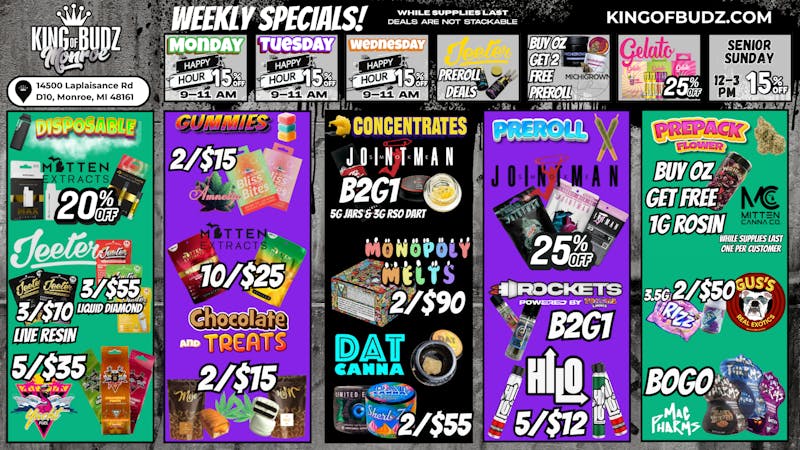King of Budz - Monroe MONROE WEEKLY DEALS