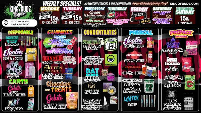 King of Budz Taylor Taylor Weekly Deals
