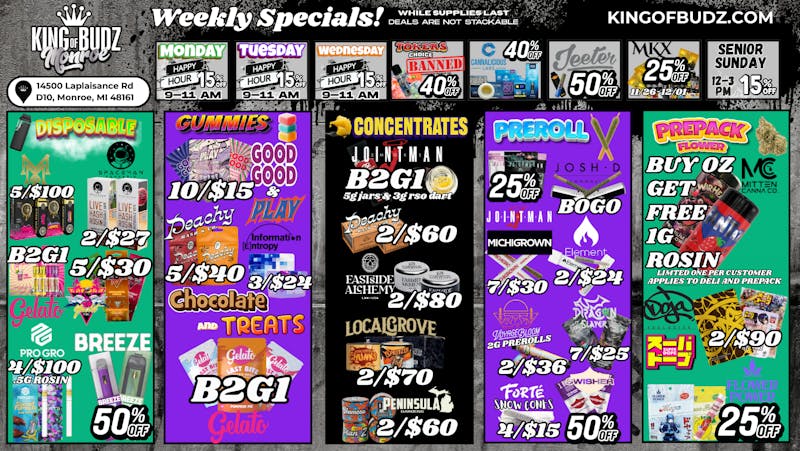 King of Budz - Monroe MONROE WEEKLY DEALS