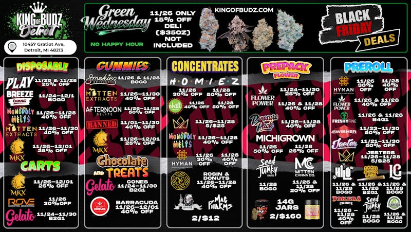King of Budz - Detroit KOB Detroit - Holiday Deals (11/24 - 12/1)