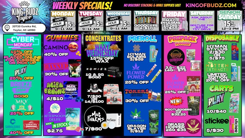King of Budz Taylor Taylor Weekly Deals
