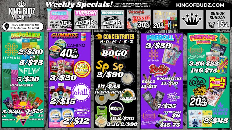 King of Budz - Monroe MONROE WEEKLY DEALS