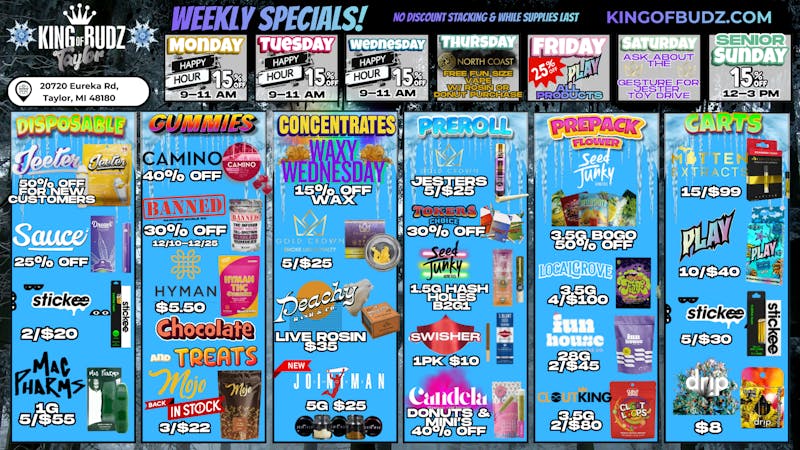 King of Budz Taylor Taylor Weekly Deals