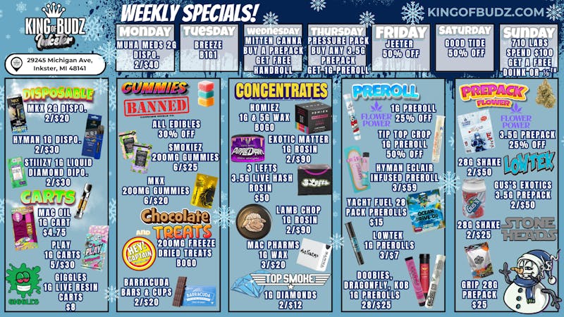 King of Budz Inkster 25 Days of Christmas: Week 3 Deals!
