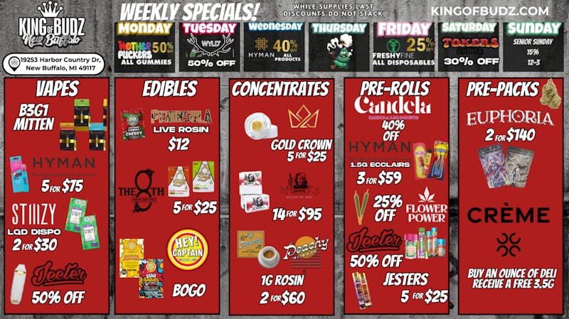 King of Budz - New Buffalo Shop New Buffalo's Lowest Prices !!!