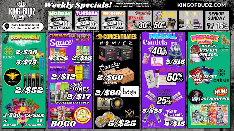 King of Budz - Monroe KOB MONROE WEEKLY DEALS