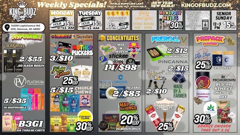King of Budz - Monroe MONROE DAILY DEALS