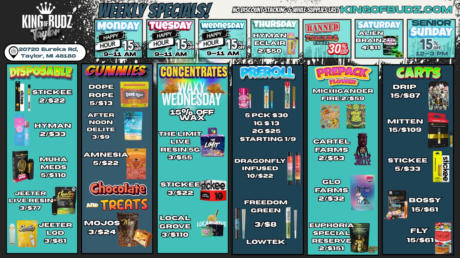 King of Budz Taylor Taylor Weekly Deals