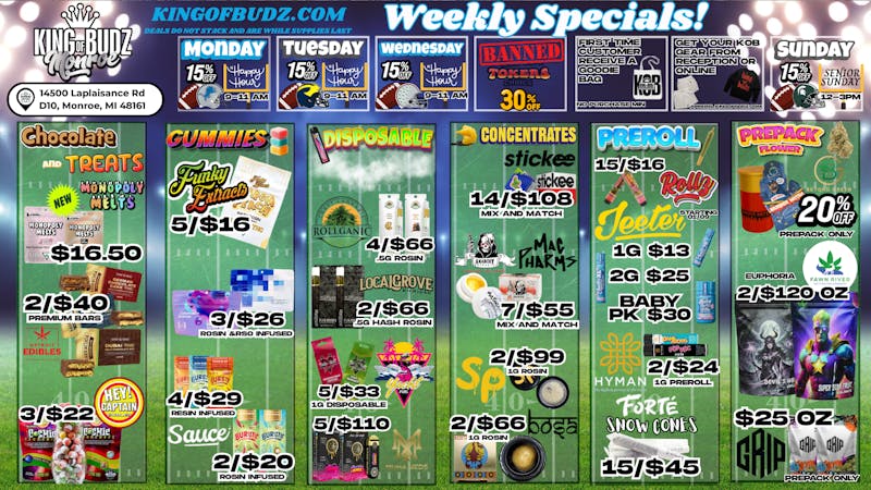 King of Budz - Monroe MONROE WEEKLY DEALS