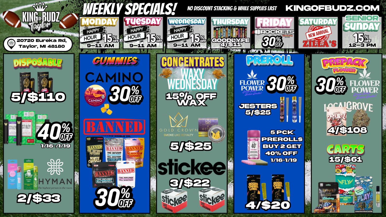King of Budz Taylor Taylor Weekly Deals