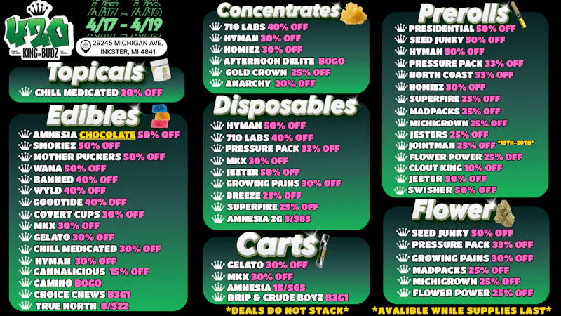 King of Budz Inkster 420 WEEKEND DEALS AT KOB INKSTER!