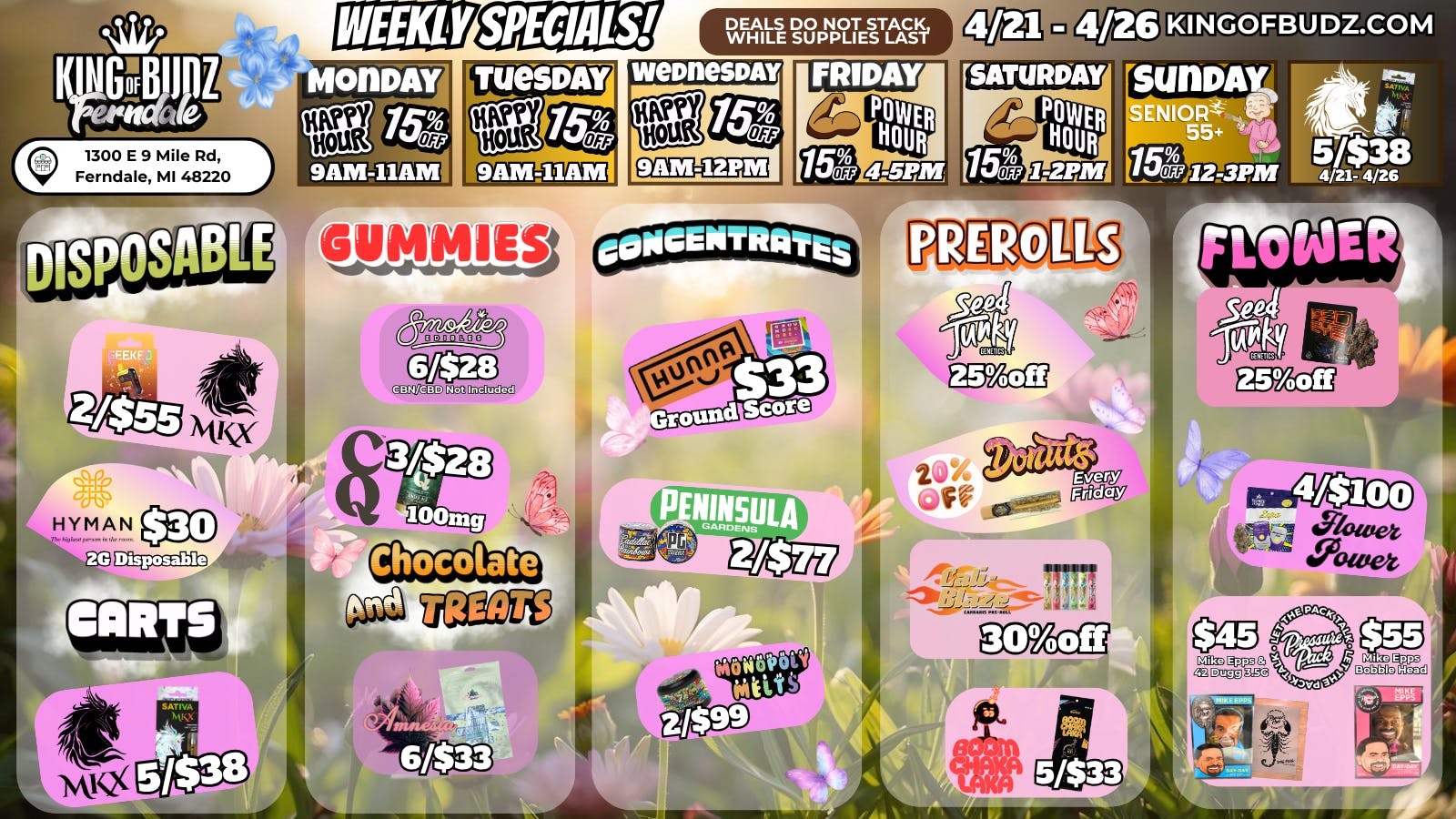 King of Budz - Ferndale 4/$100 Flower Power 3.5G Prepacks!