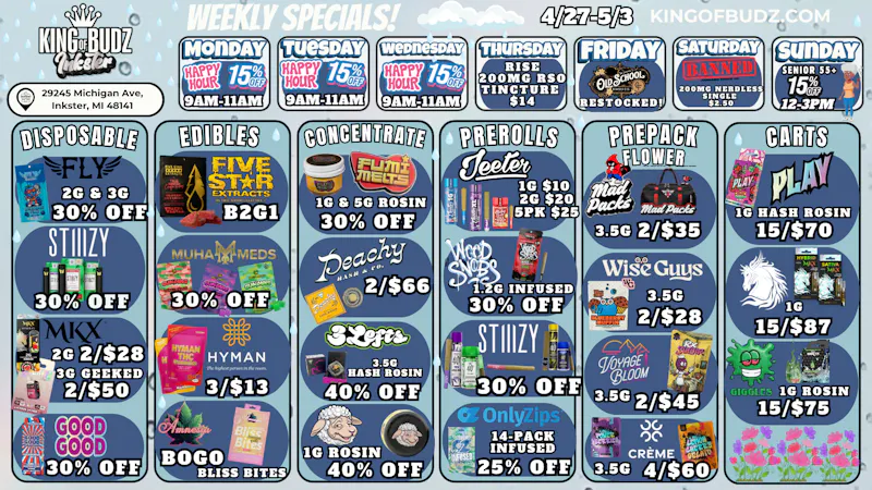 King of Budz Inkster APRIL SHOWERS, BRINGING THE BEST FLOWER DEALS!