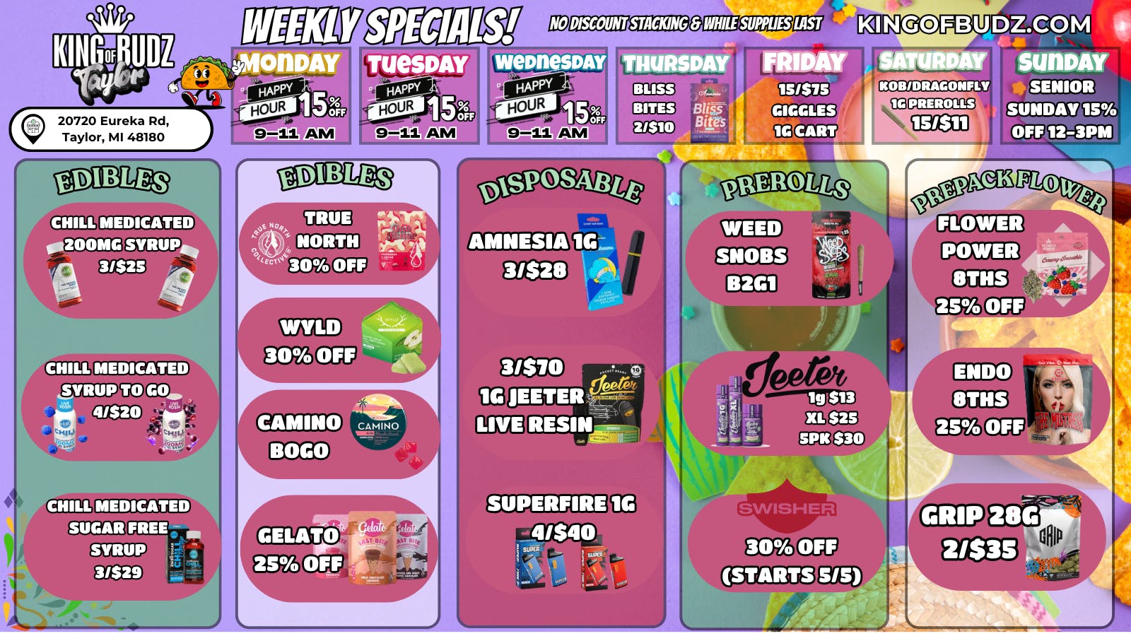 King of Budz Taylor Taylor Weekly Deals