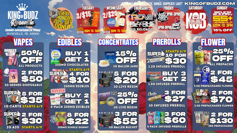 King of Budz Roseville KOB Roseville Deals 6/8-6/14