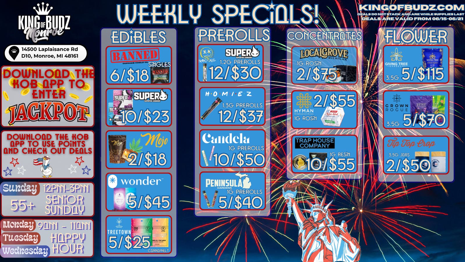 King of Budz - Monroe STARS STRIPES & SAVINGS @ KOB