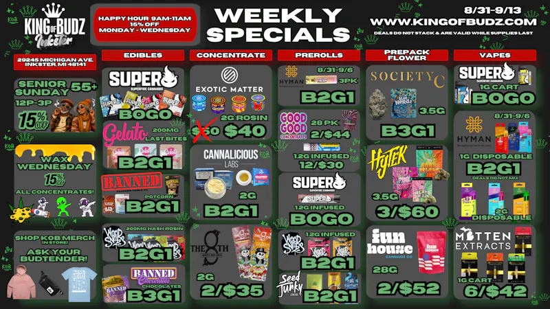 King of Budz Inkster FALL INTO THESE SAVINGS AT KOB INKSTER!