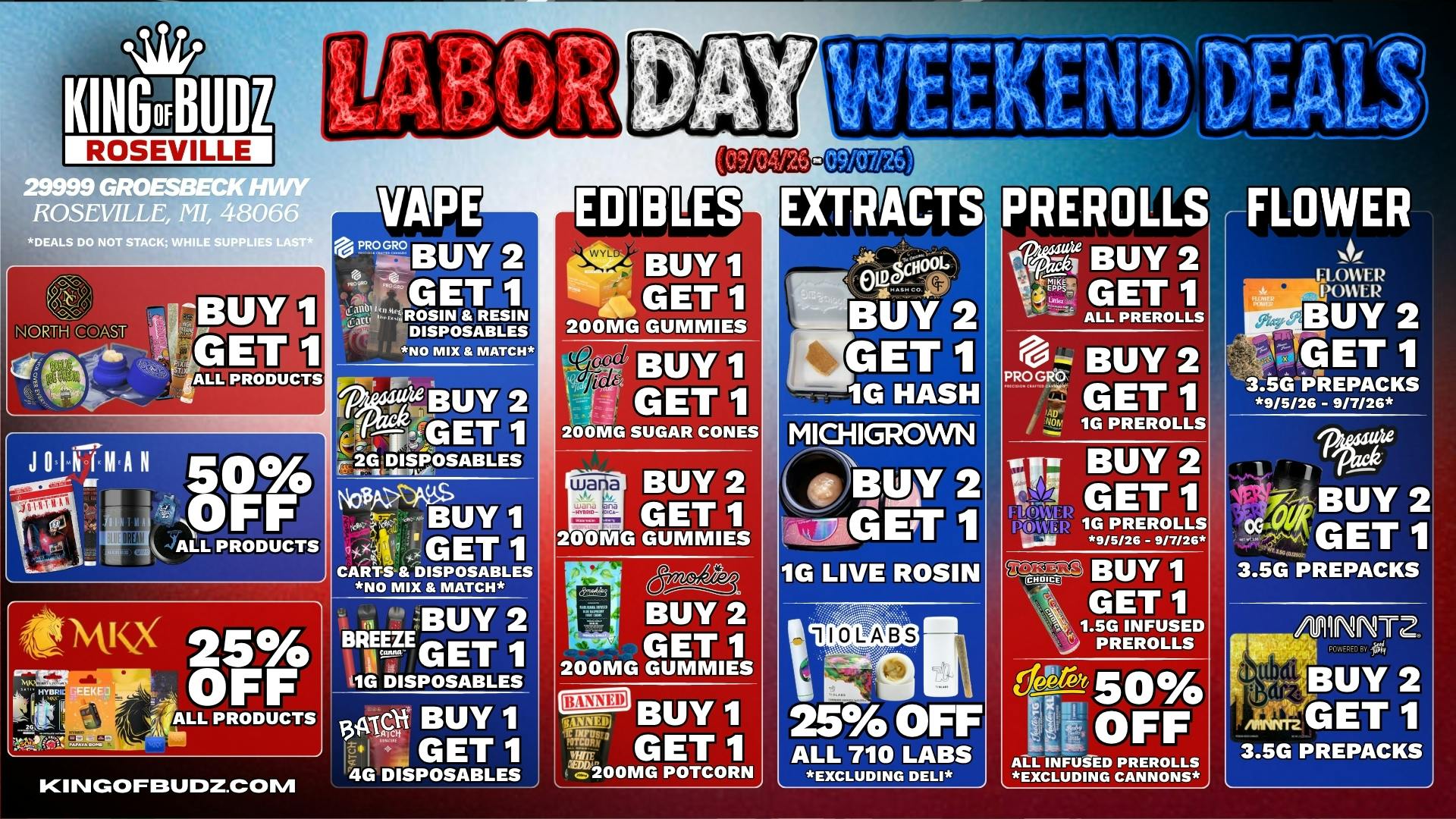 King of Budz Roseville KOB Roseville Labor Day Weekend Deals