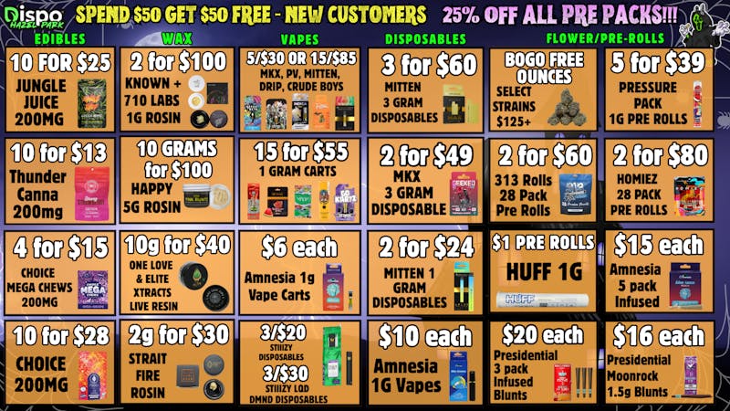 Dispo Hazel Park 🎃$50 Free👻New Customers🎃25% OFF PRE PACKS👻