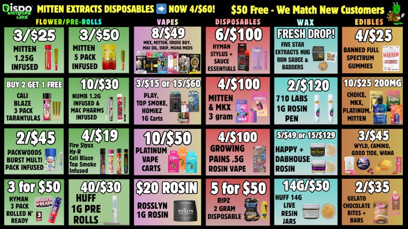 Dispo - Whitmore Lake 🦃$50 Free🔥New Customers🍗15G/$129 ROSIN🤯