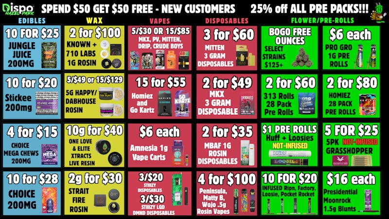 Dispo Hazel Park 🦃$50 Free🍗New Customers🔥25% OFF PRE PACKS🦃