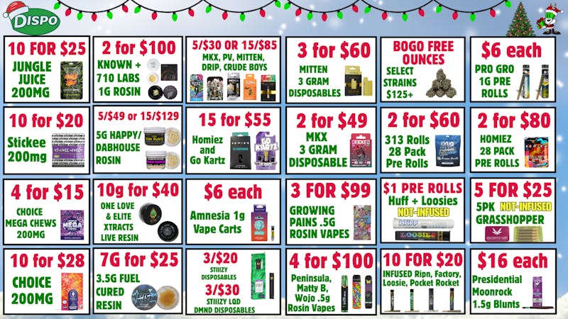 Dispo Hazel Park 🎅🏼$50 Free🎄New Customers🎁25% OFF PRE PACKS