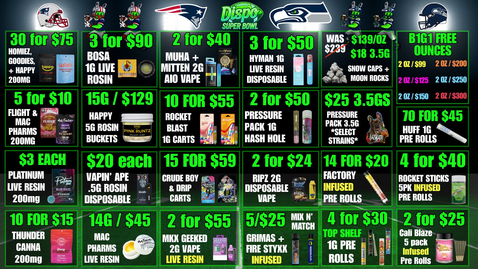 Dispo Romeo 🏈SUPER BOWL STACK UP🏈 + B1G1 FREE OUNCES😎