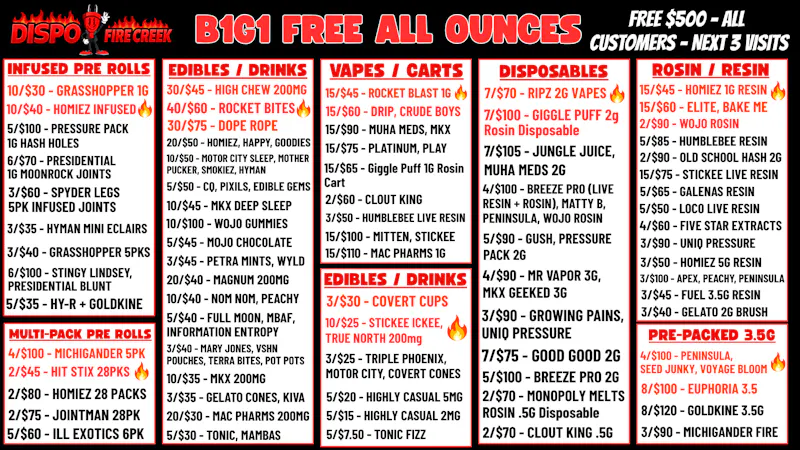 Fire Creek Battle Creek - Recreational 💨B1G1 FREE OUNCES🔥+ $500 FREE ALL CUSTOMERS💰