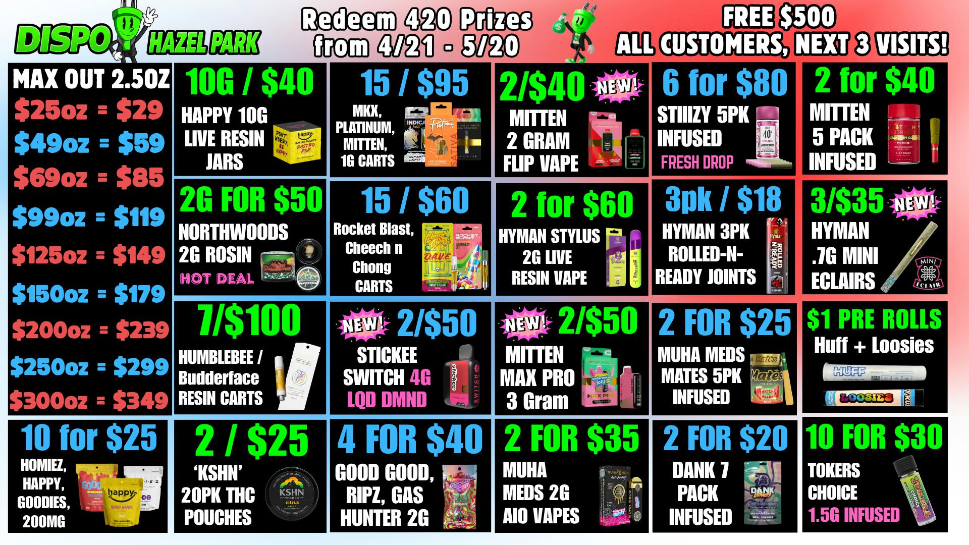 Dispo Hazel Park 🎁B1G1 FREE OUNCES🎁$500 FREE ALL CUSTOMERS💰