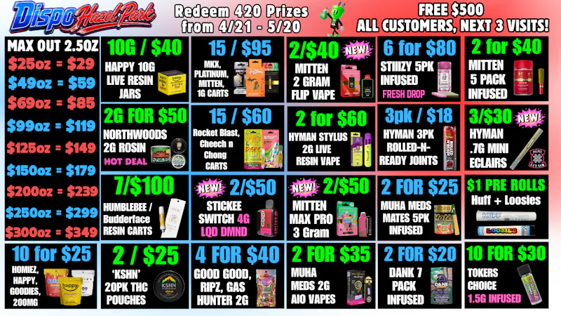 Dispo Hazel Park 🎁B1G1 FREE OUNCES🎁$500 FREE ALL CUSTOMERS💰