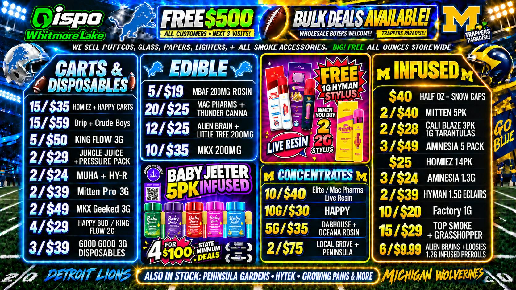 Dispo - Whitmore Lake 🏈B1G1 FREE OUNCES🏈$500 FREE ALL CUSTOMERS💰