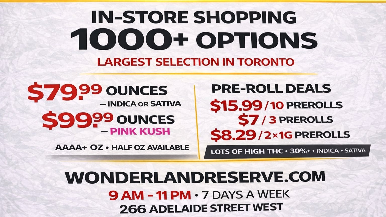 Wonderland Cannabis Reserve 15% OFF + 1000 OPTIONS!!
