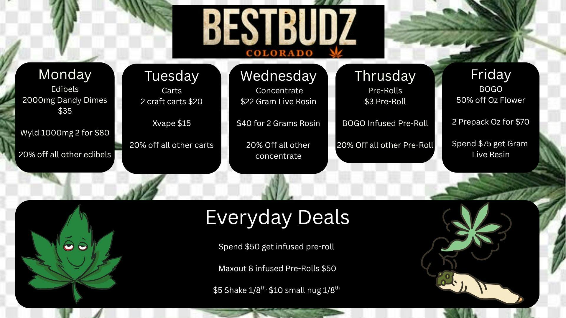 Best Budz Austin Bluffs Weekday Deals!!!!!!!