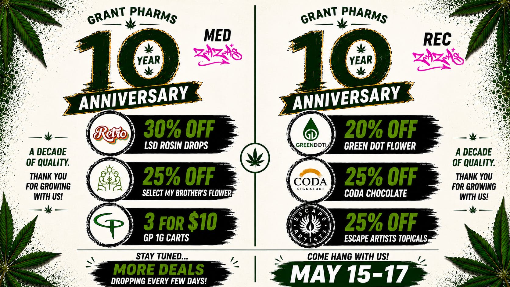 ZAZA'S REC & MED - 10 Year Anniversary Deals!