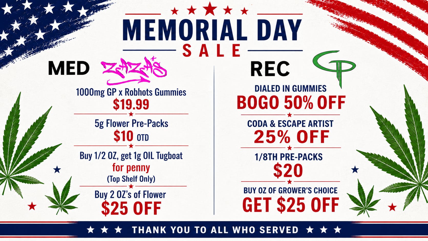 ZAZA'S MED & REC - 1/8th Pre-Packs $20 OTD & More