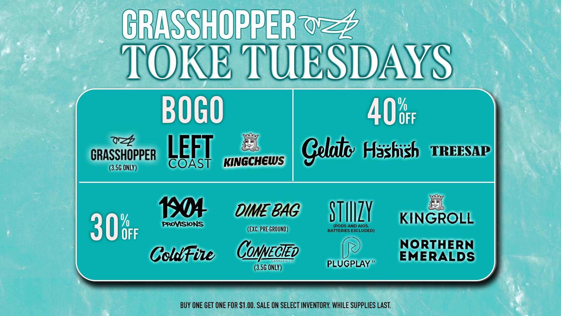 Grasshopper [Chula Vista] BOGO, 40% OFF + More Every Tuesday