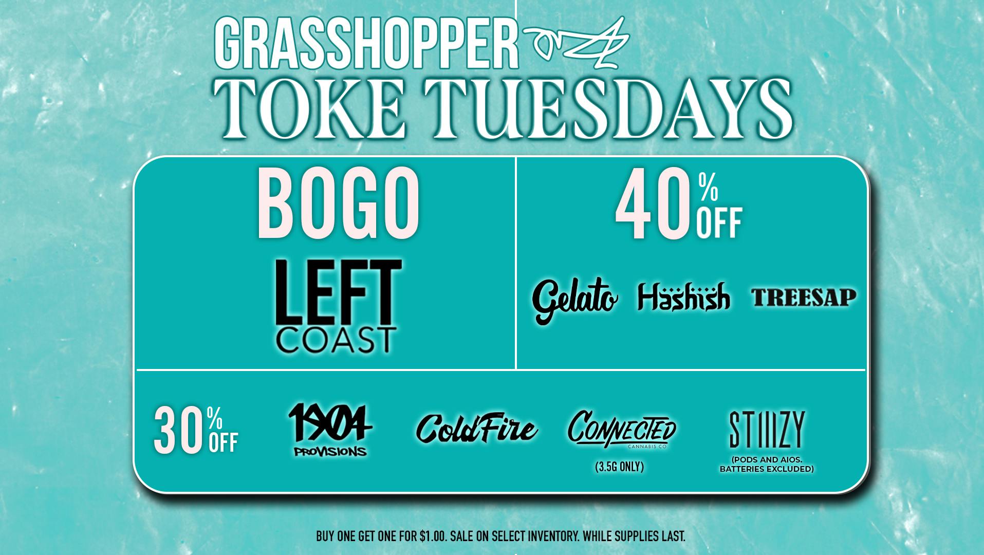 Grasshopper [Chula Vista] BOGO, 40% OFF + More Every Tuesday
