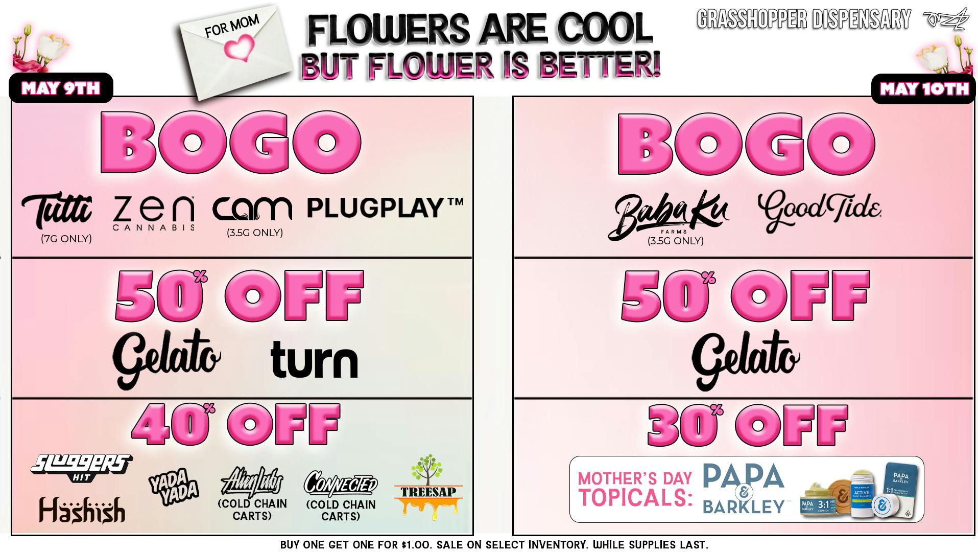 Grasshopper [Chula Vista] BOGOs, OTD specials +