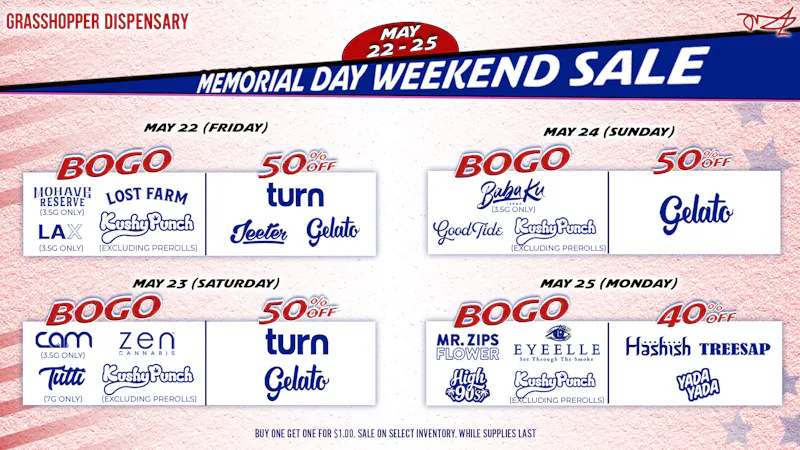 Grasshopper [Chula Vista] MEMORIAL DAY WEEKEND @ GRASSHOPPER 🇺🇸 May 22–25