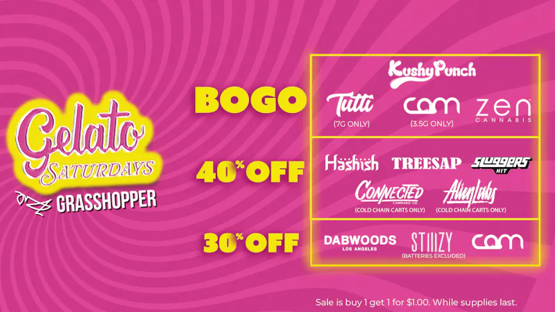 Grasshopper [Chula Vista] Get 50% OFF + BOGOs! Gelato Saturdays always HIT.