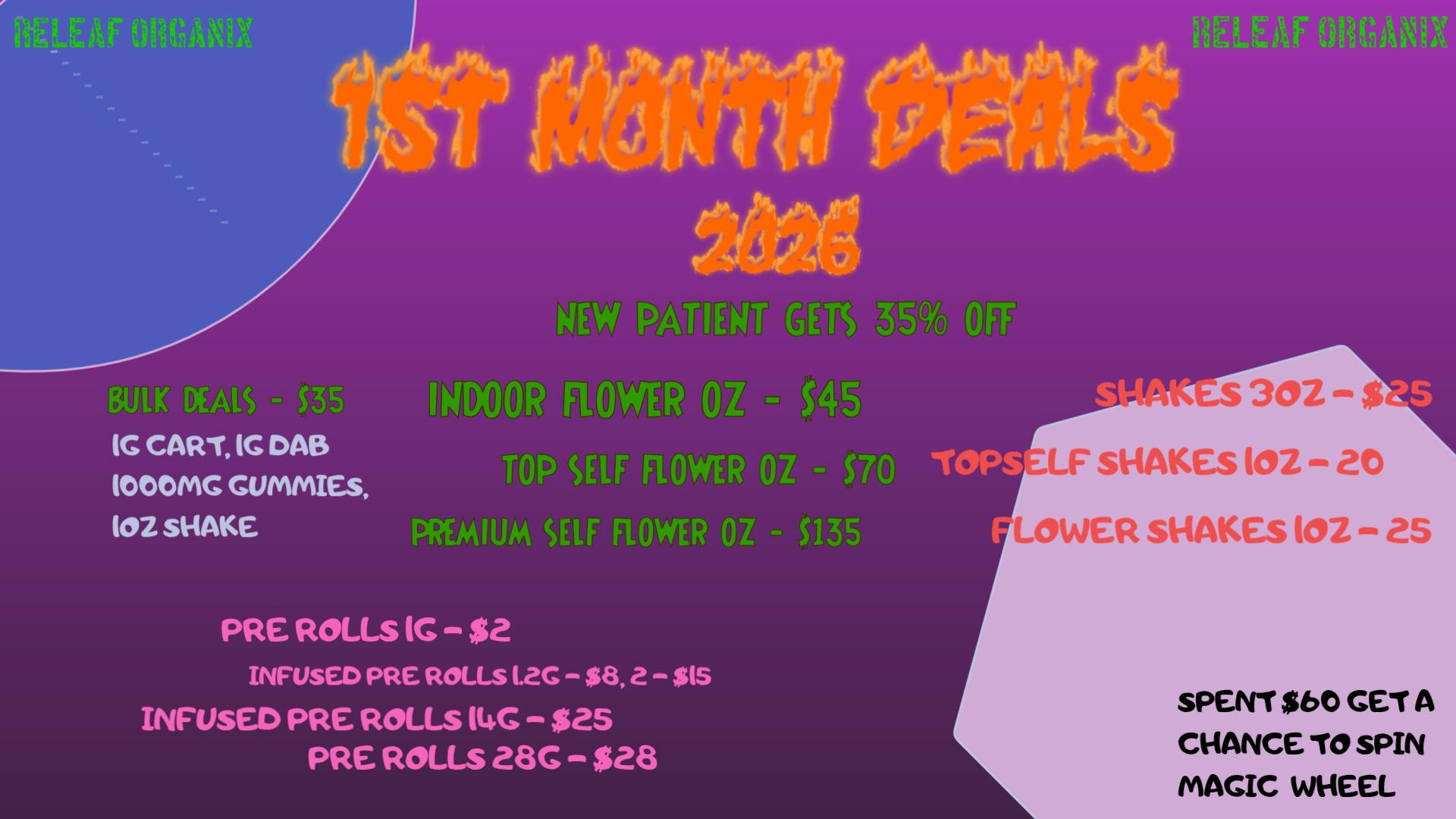 ReLeaf Organix - Drive Thru Open! 🔥 Releaf Organix – 1st Month Deals 2026 🔥