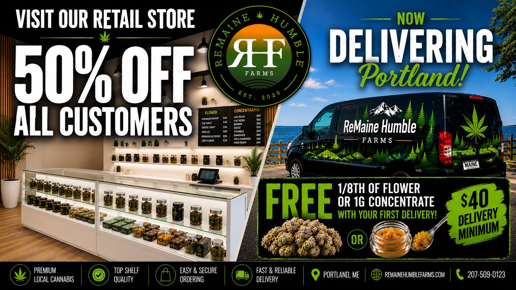 ReMaine Humble Farms Medical Dispensary Portland Hurry In or Get Delivery! 10 Moulton St, Old Port!