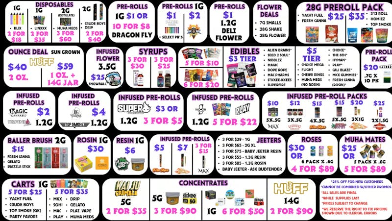 Canna Plug $25 OZ EACH or 2 FOR $40!* $1 Pre-Rolls! $3 Edible