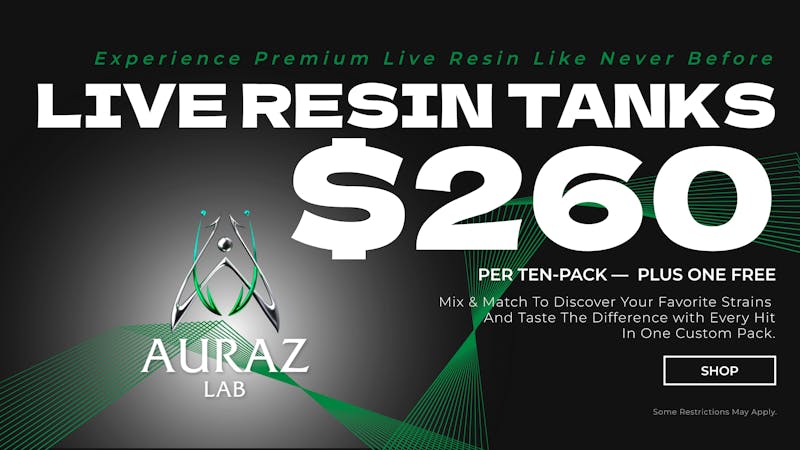 Auraz Medical (10) Live Resin Tanks for $260 – Plus (1) FREE