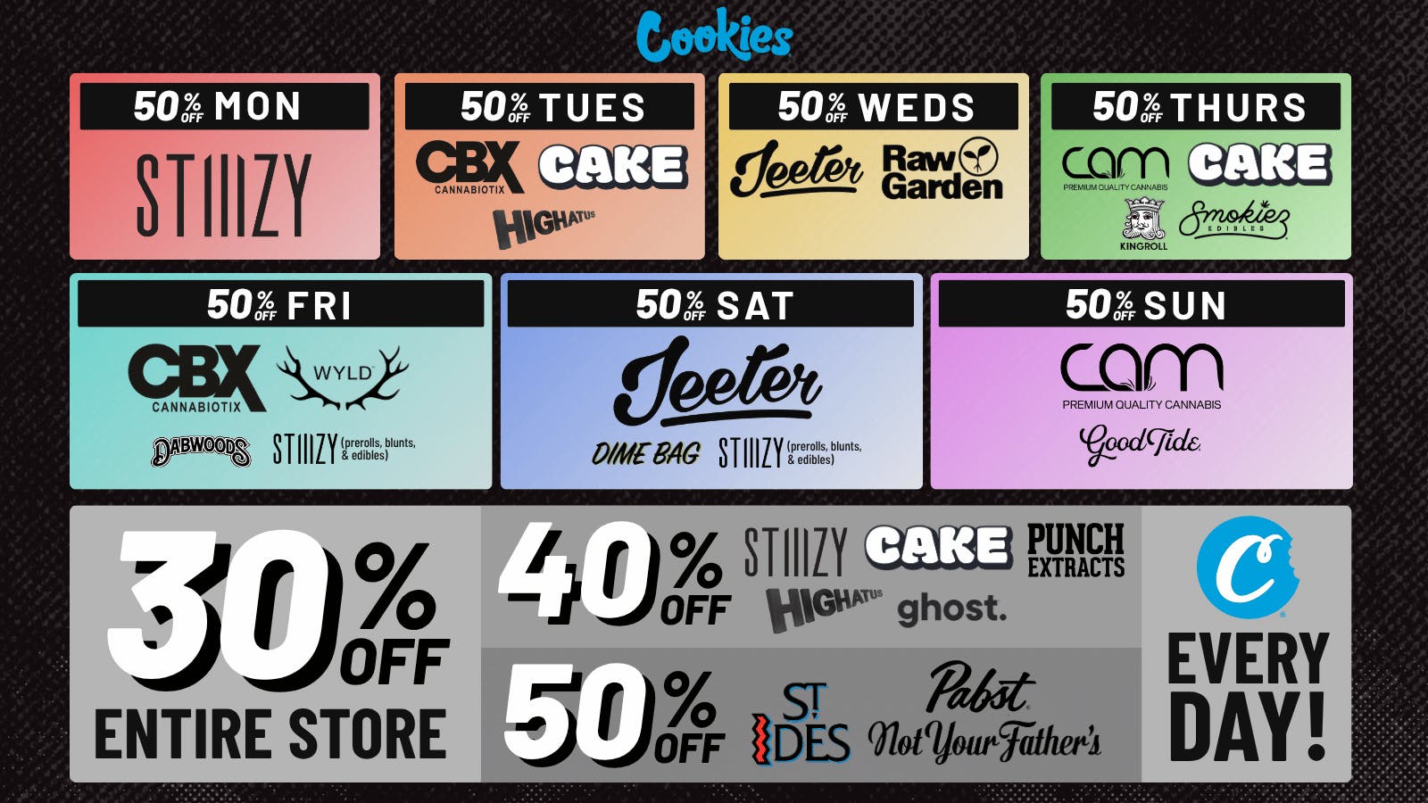 Cookies Merced 30% off ENTIRE Store & 50% off select Brands!