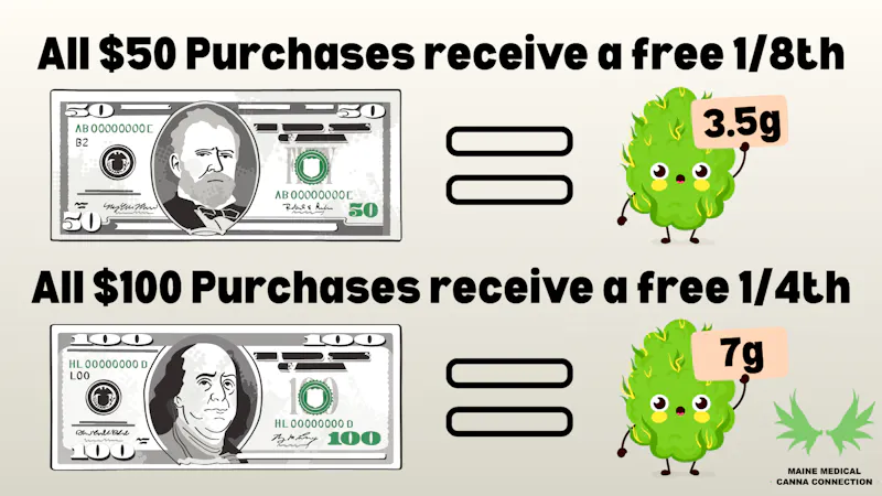 Maine Medical Canna Connection FREE FLOWER WITH $50 AND $100 PURCHASES!