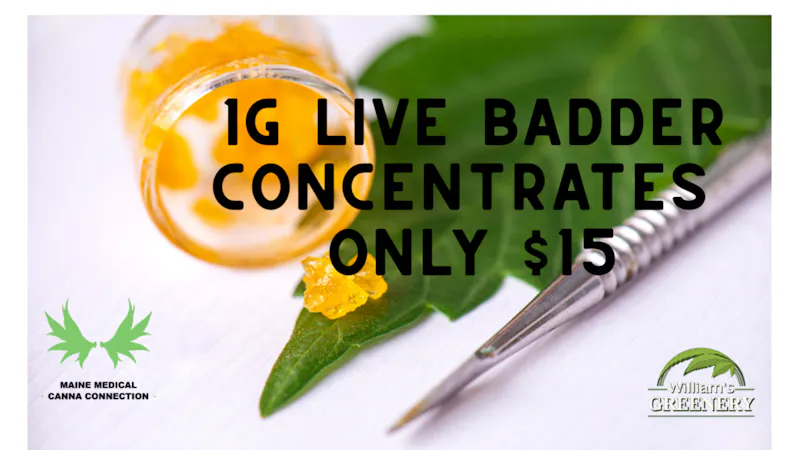 Maine Medical Canna Connection 1g Live Badder for $15