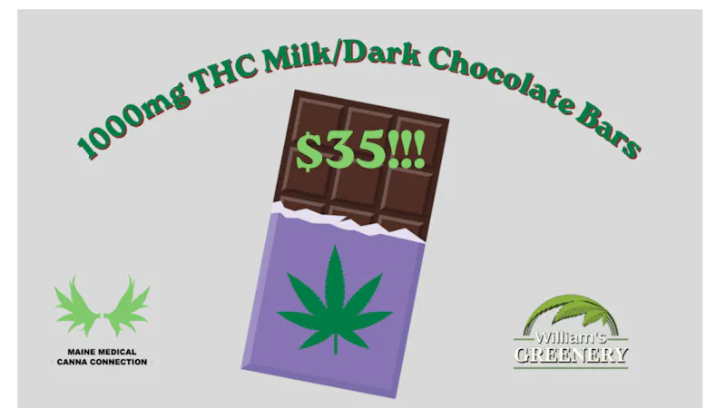 Maine Medical Canna Connection 1000mg THC Milk/Dark Chocolate $35