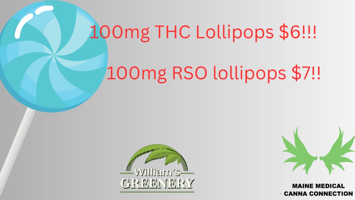 Maine Medical Canna Connection 100mg THC/RSO Lollipops on Sale!!